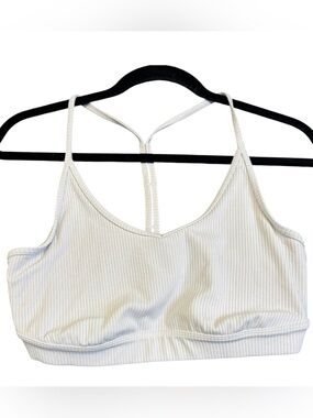 Alo Yoga Ribbed Blissful Bra Ivory White T-Back Sports Bra Size Large EUC